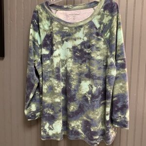 Woman Within Tunic Thermal Top Tee Blue Green Tie Dye Print Size 22/24 - 1X